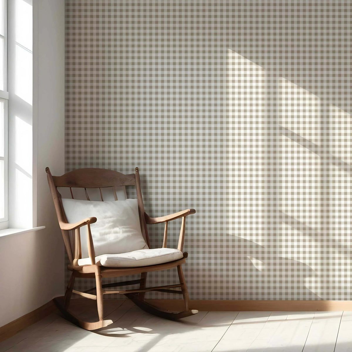Neutral Gingham Checkered Nursery Wallpaper (Beige)