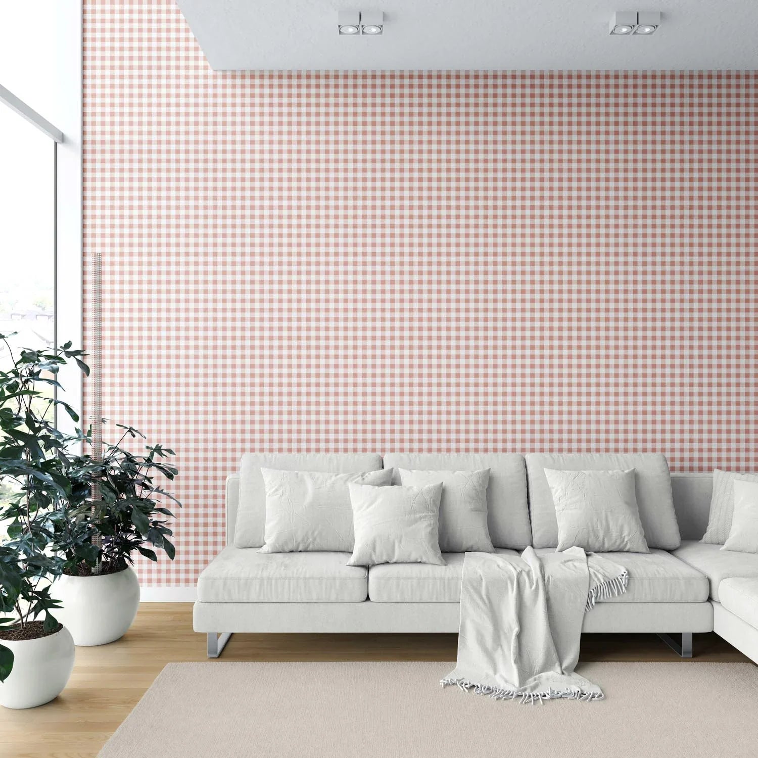 Gingham Checkered Kitchen Wallpaper (Blush Pink)