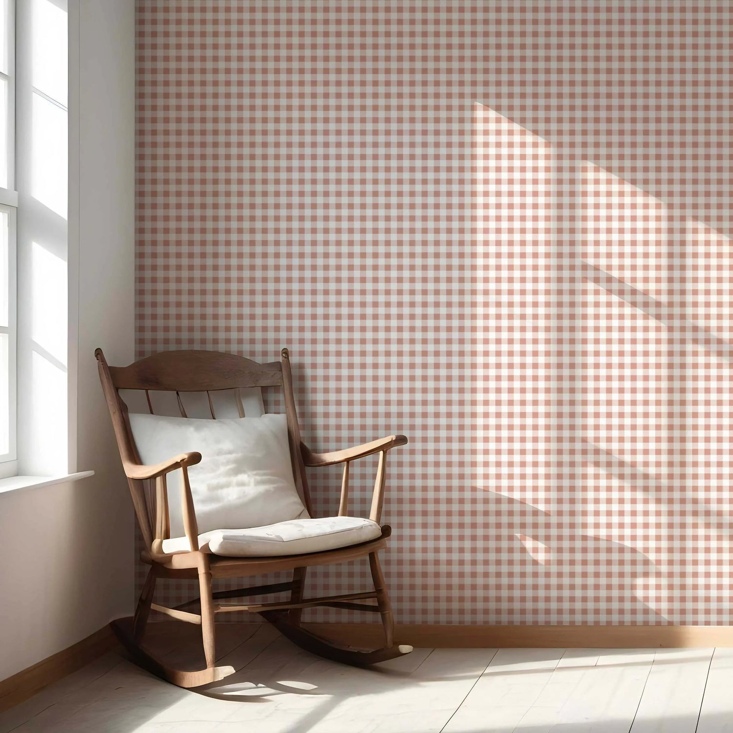 Gingham Checkered Nursery Wallpaper (Blush Pink)