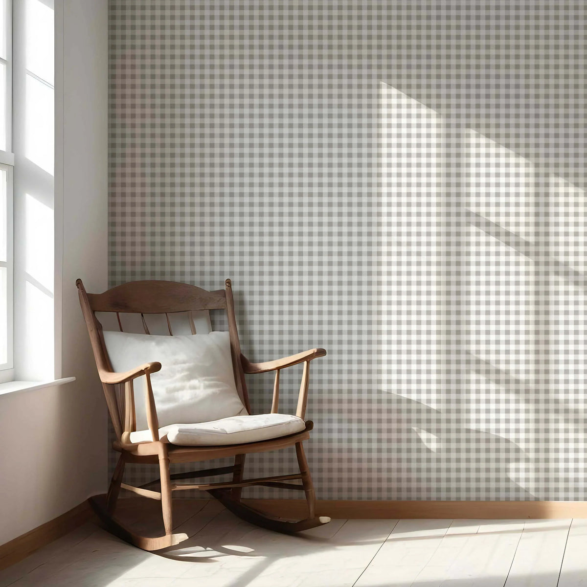 Neutral Gingham Checkered Nursery Wallpaper (Grey)