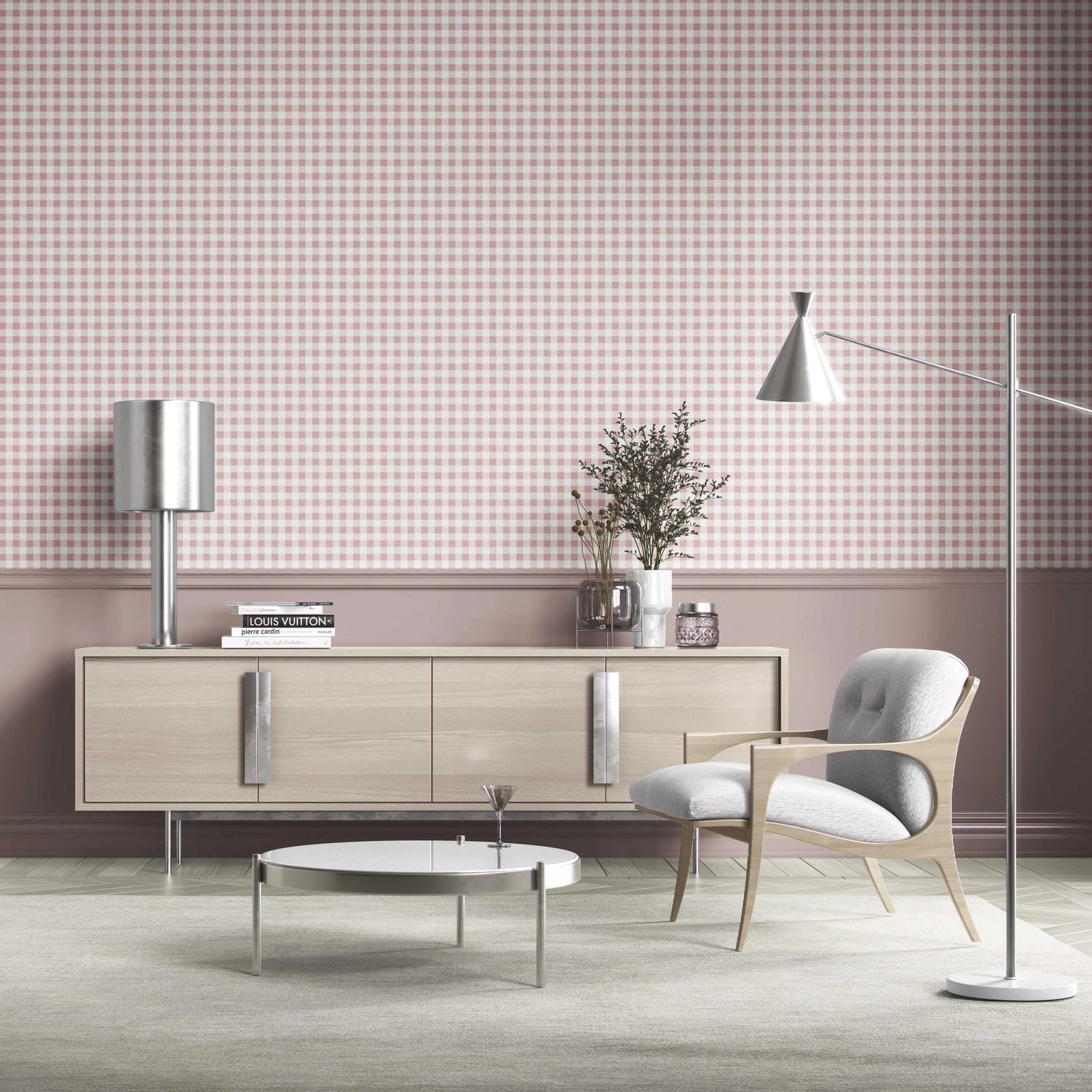 Gingham Checkered Kitchen Wallpaper (Pink)