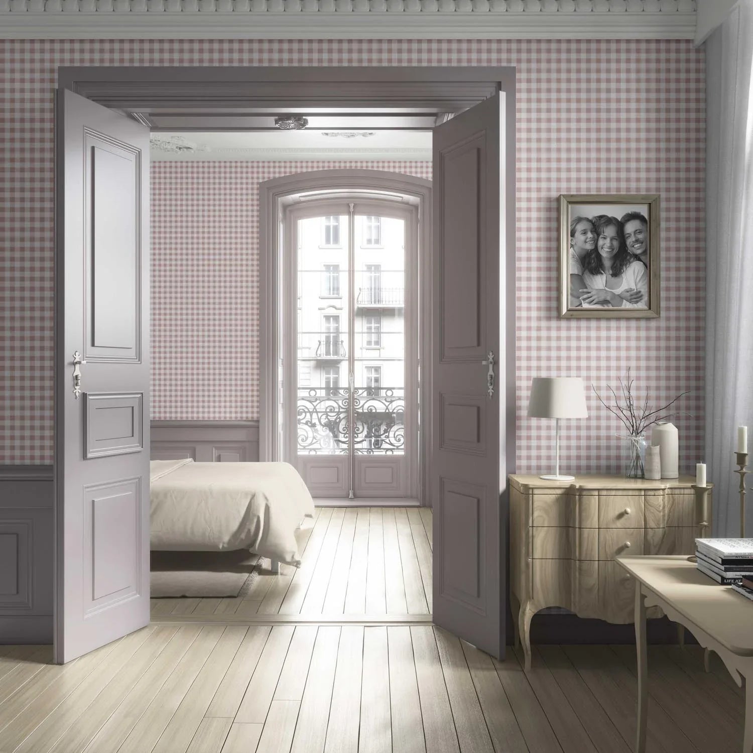 Gingham Checkered Living Room Wallpaper (Pink)