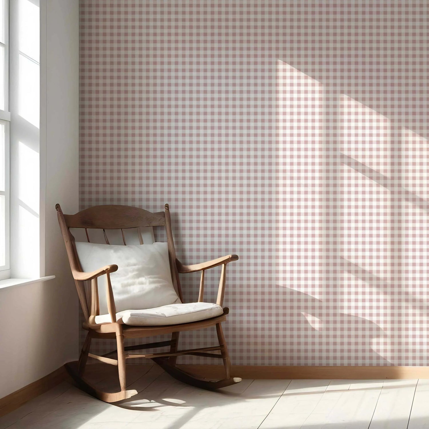 Gingham Checkered Nursery Wallpaper (Pink)