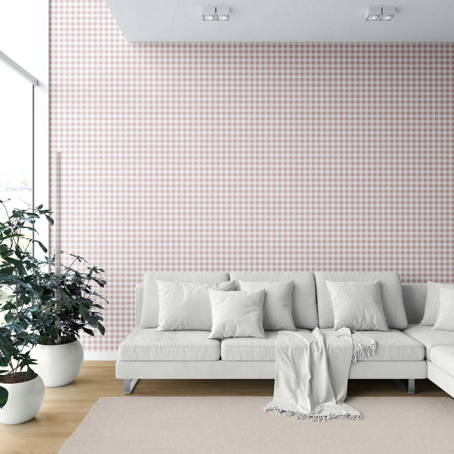 Gingham Checkered Shower Toilet Wallpaper (Pink)