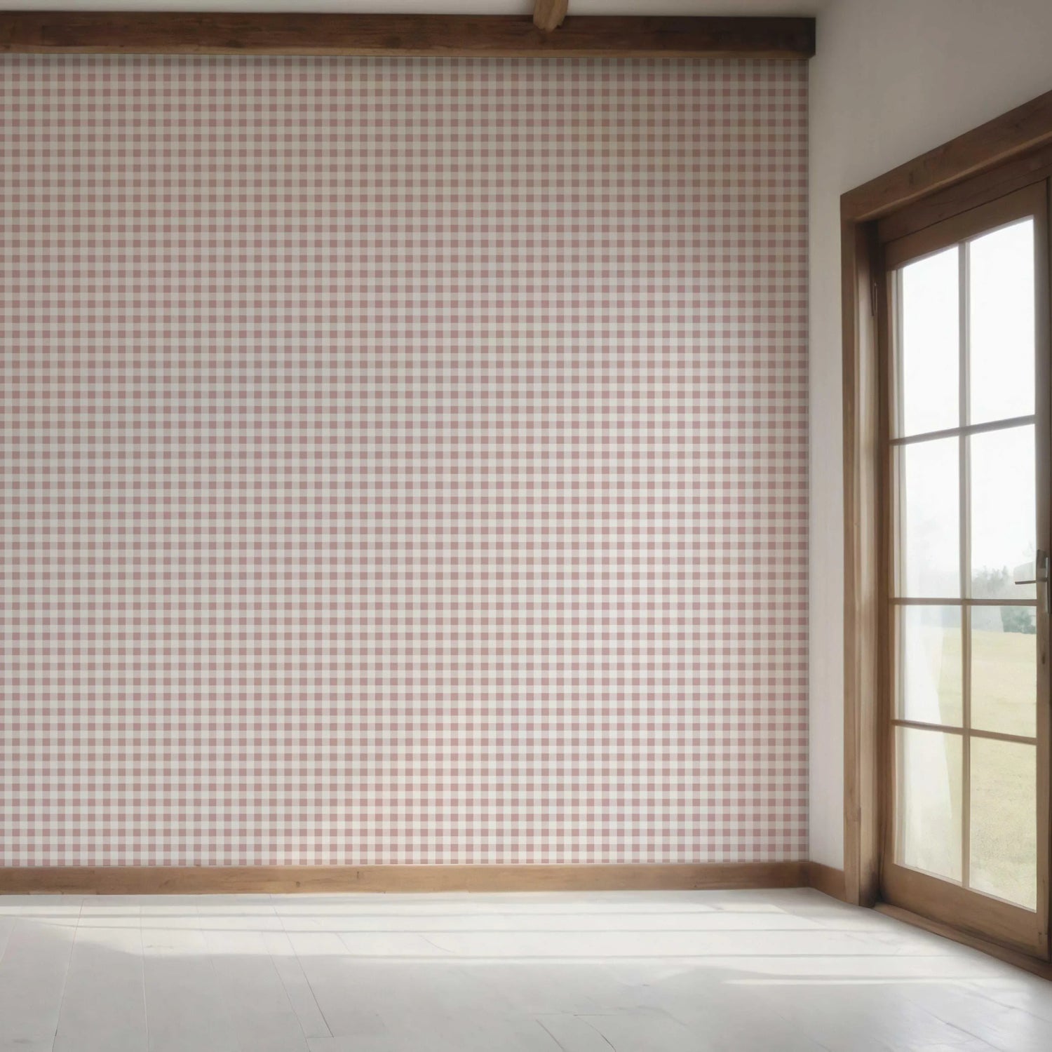 Gingham Checkered Bedroom Wallpaper (Pink)