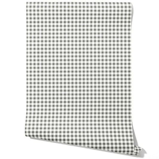 Neutral Gingham Checkered Traditional Wallpaper (Grey)