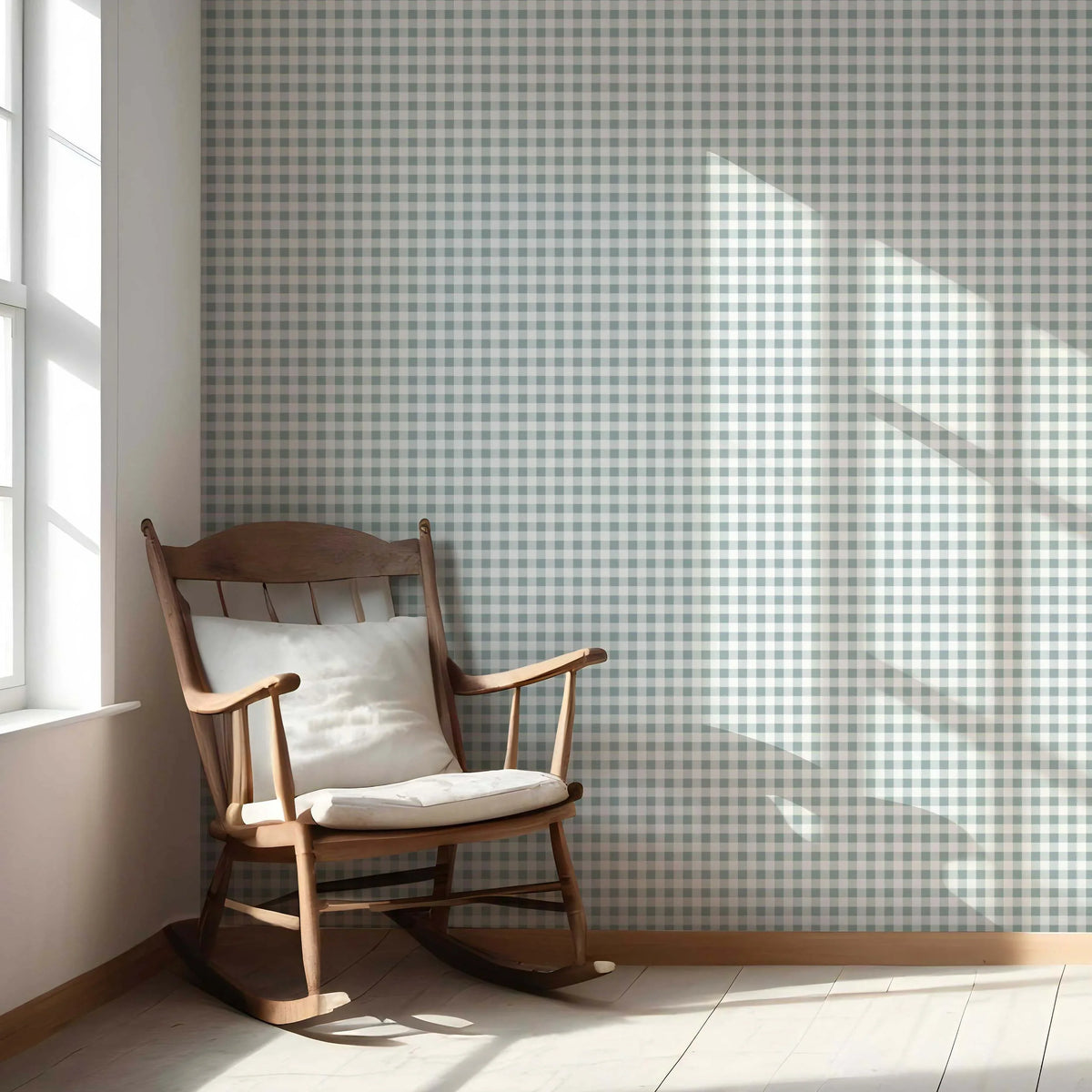 Gingham Checkered Nursery Wallpaper (Pastel Blue)