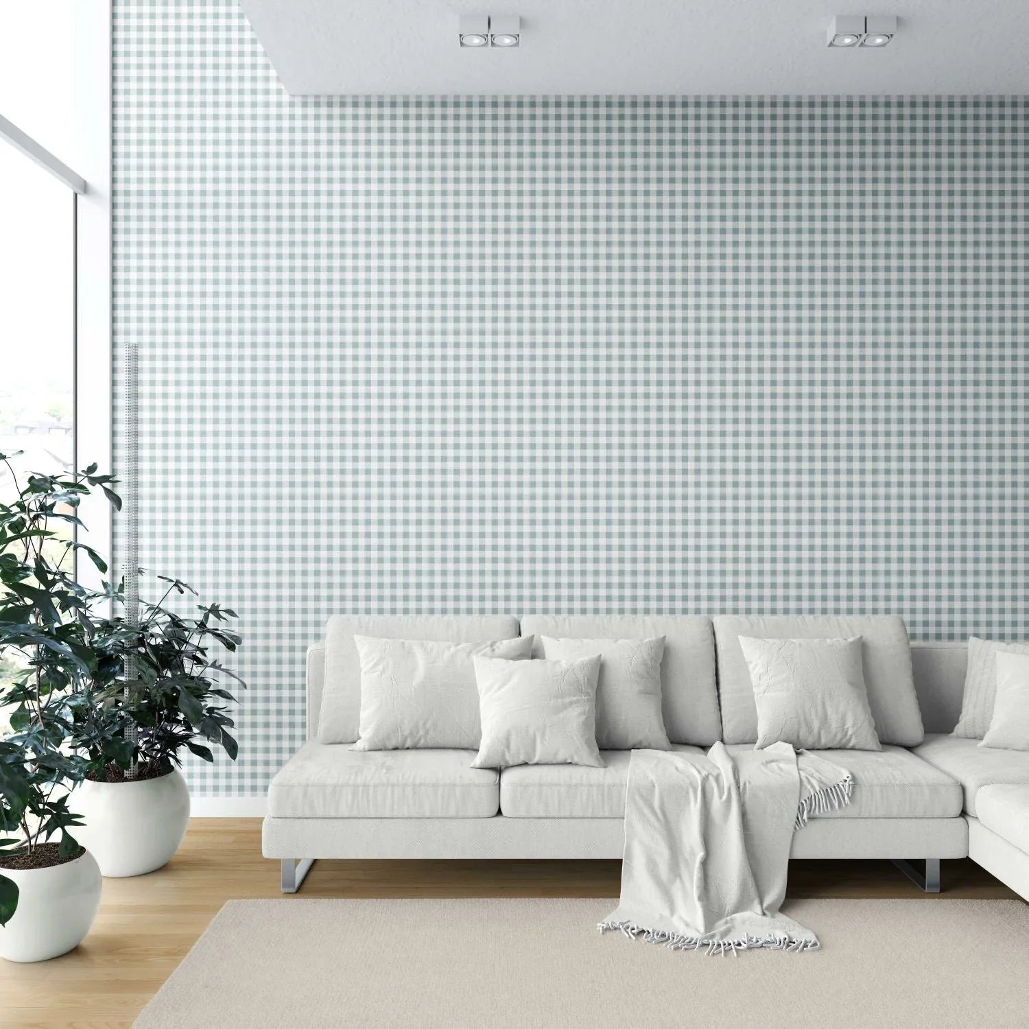 Gingham Checkered Shower Toilet Wallpaper (Pastel Blue)