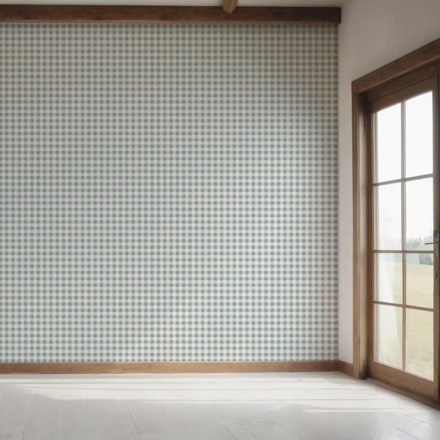 Gingham Checkered Bedroom Wallpaper (Pastel Blue)