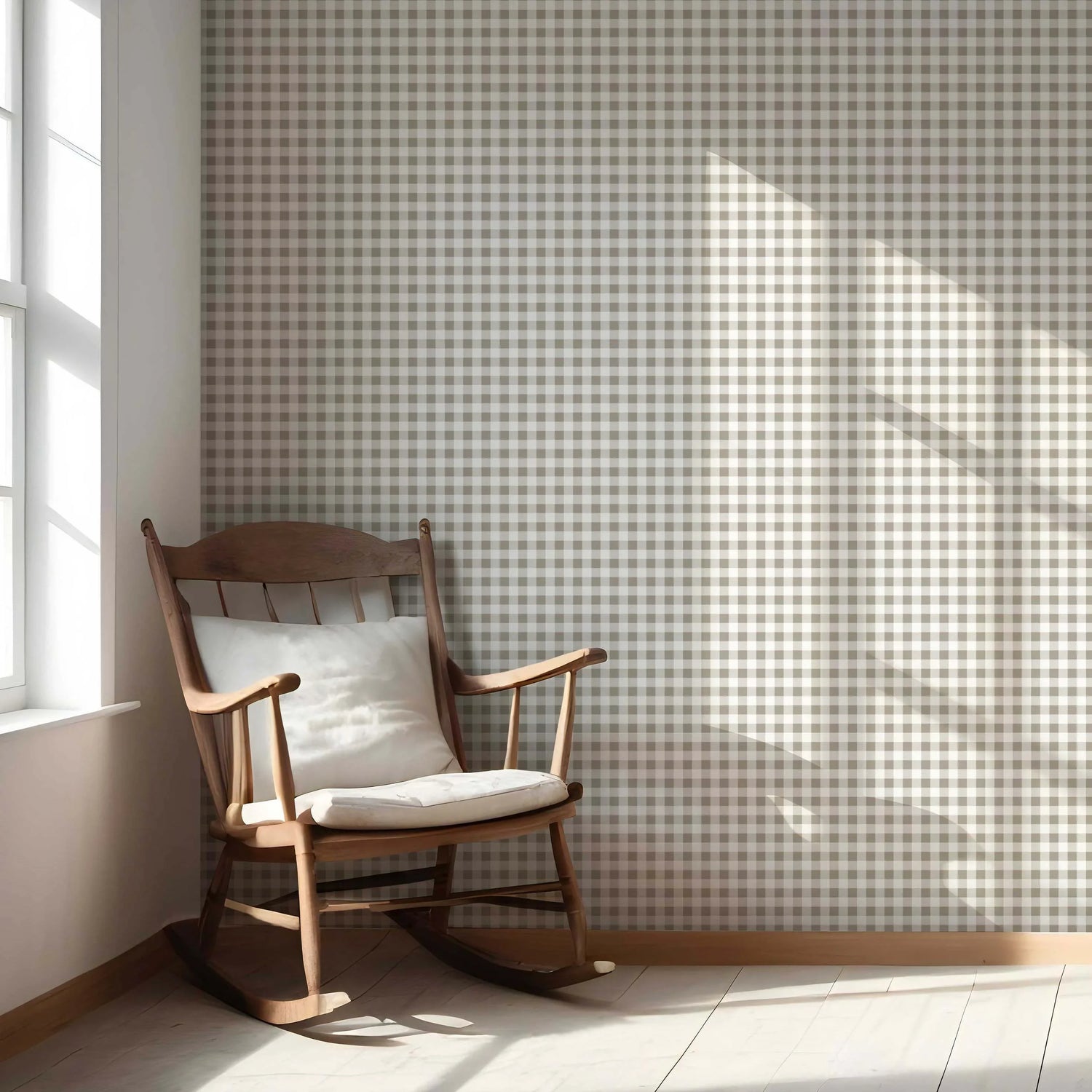 Neutral Gingham Checkered Nursery Wallpaper (Taupe Grey/ Greige)