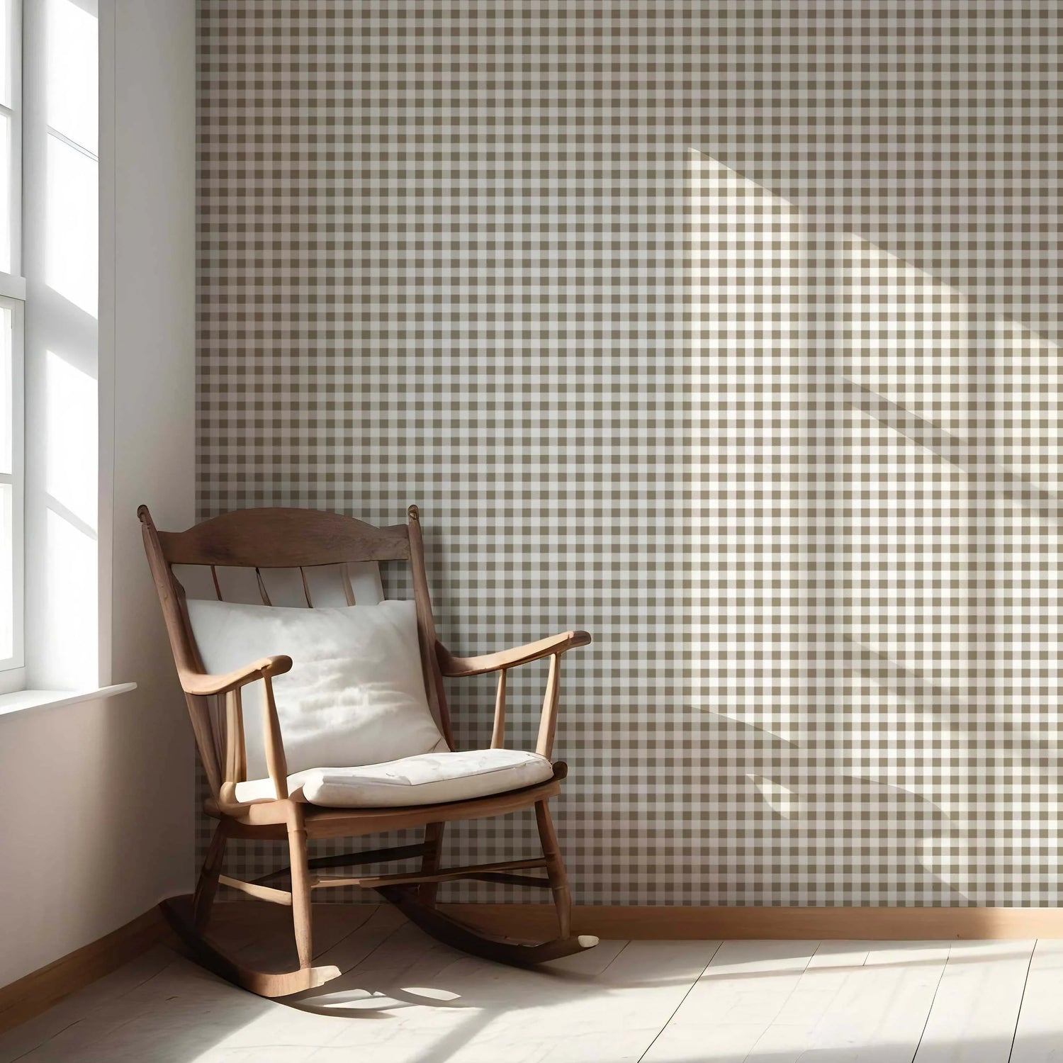 Neutral Gingham Checkered Nursery Wallpaper (Brown)