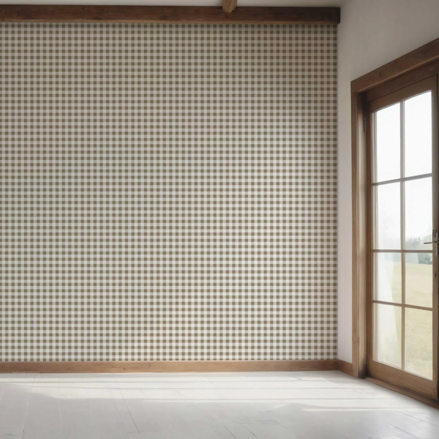 Neutral Gingham Checkered Bedroom Wallpaper (Brown)