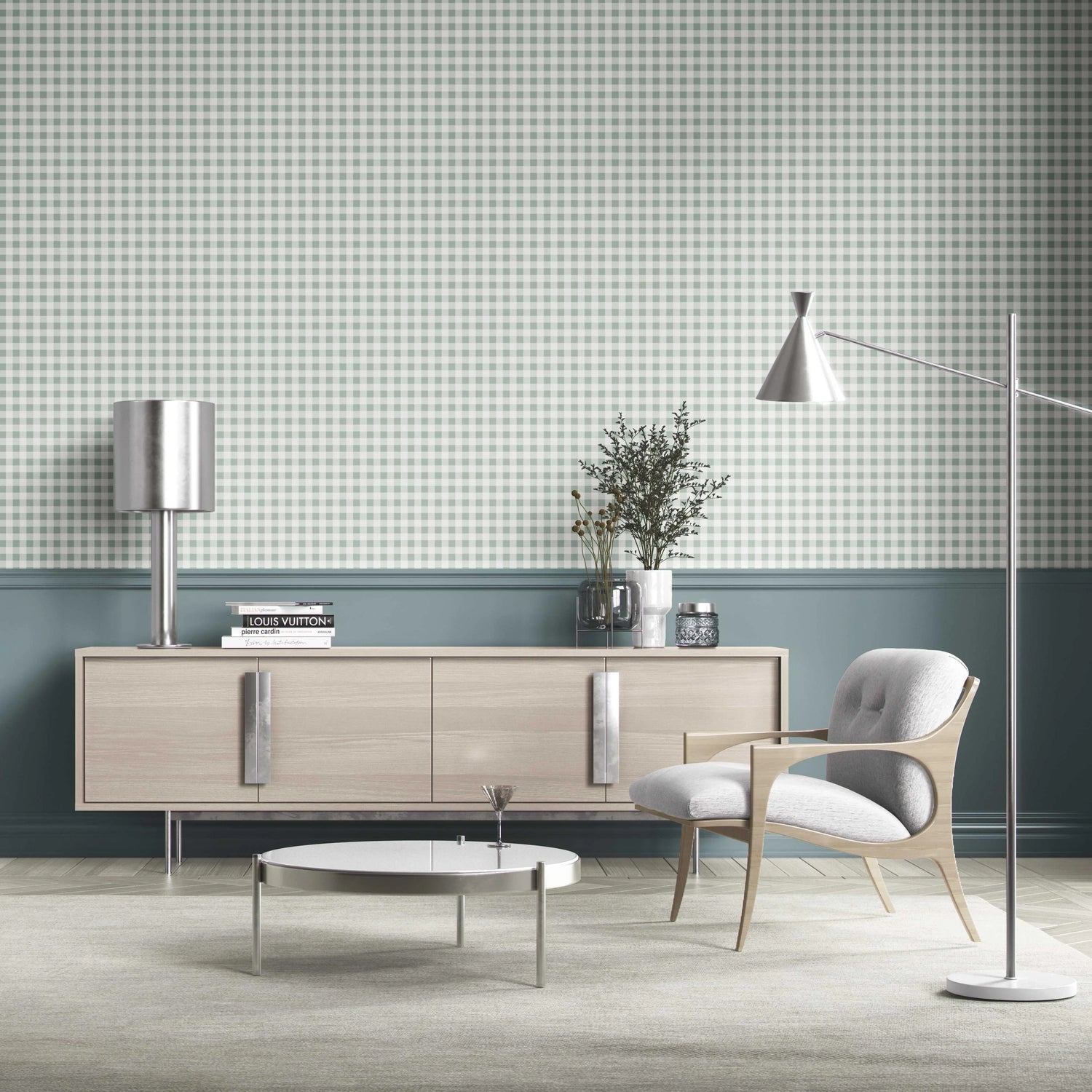 Gingham Checkered Kitchen Wallpaper (Duck Egg Blue)
