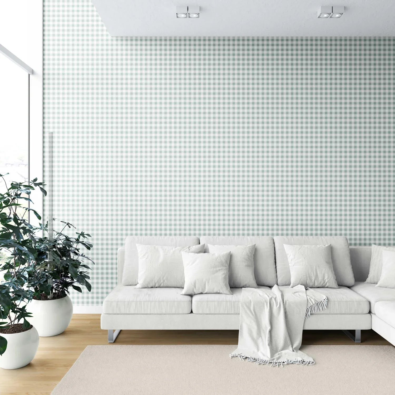 Gingham Checkered Shower Toilet Wallpaper (Duck Egg Blue)