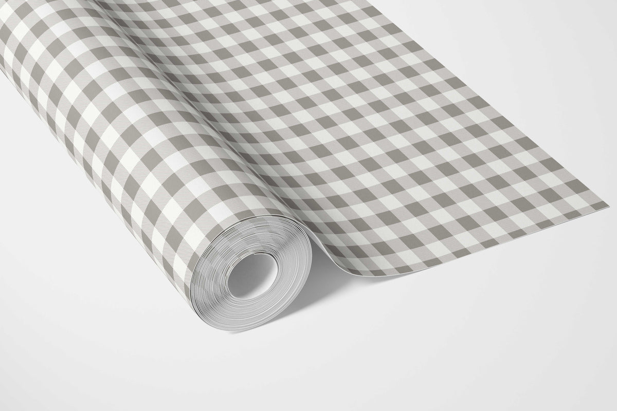 Neutral Gingham Checkered Bathroom Wallpaper (Grey)