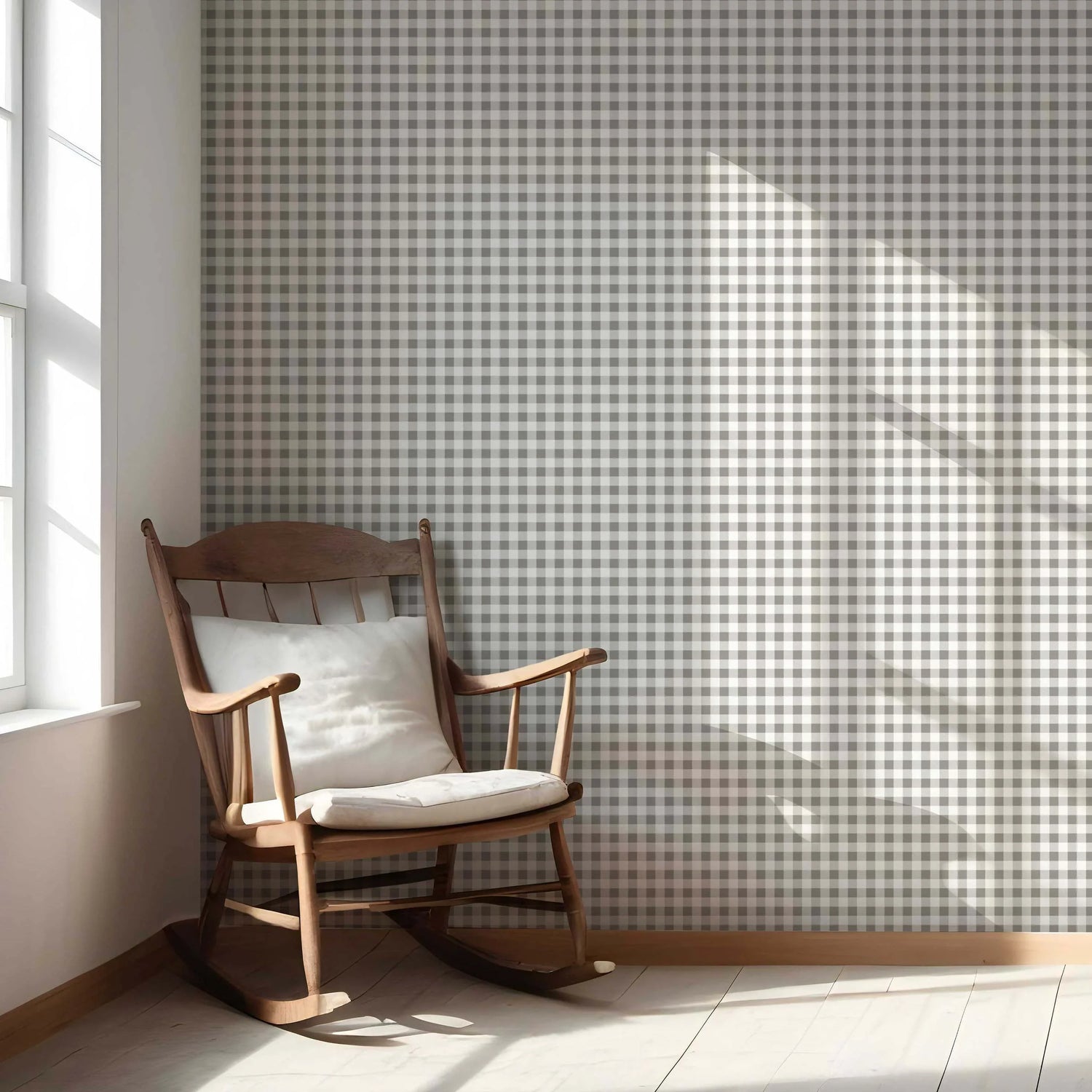 Neutral Gingham Checkered Nursery Wallpaper (Grey)
