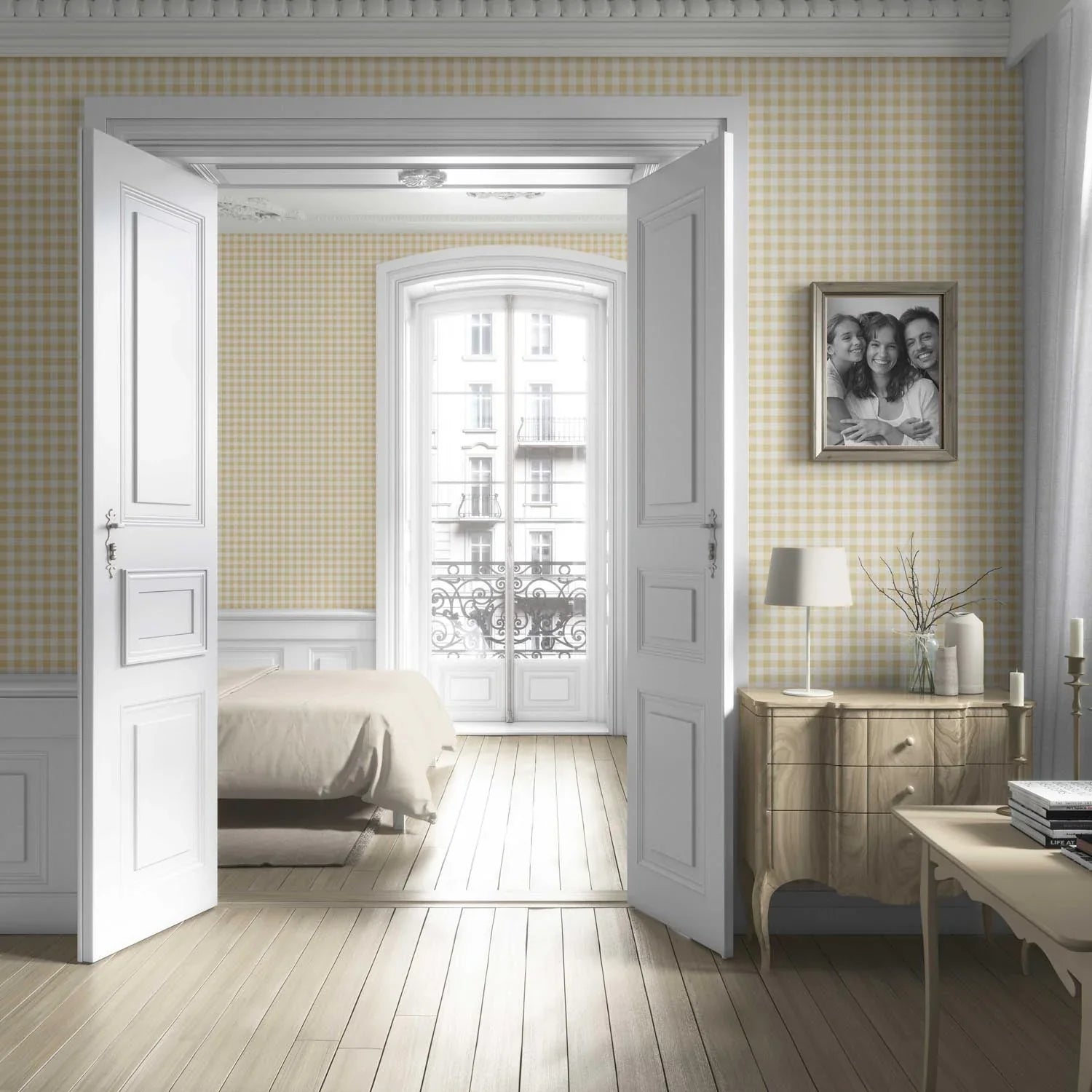 Gingham Checkered Kitchen Wallpaper (Yellow)