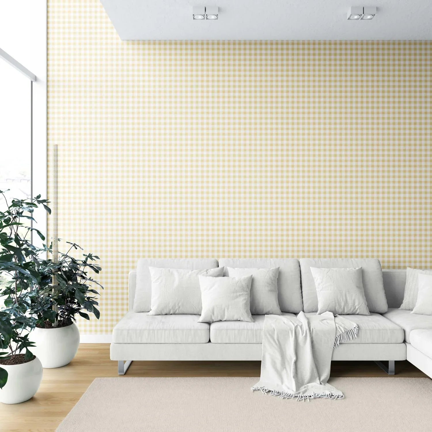 Gingham Checkered Shower Toilet Wallpaper (Yellow)
