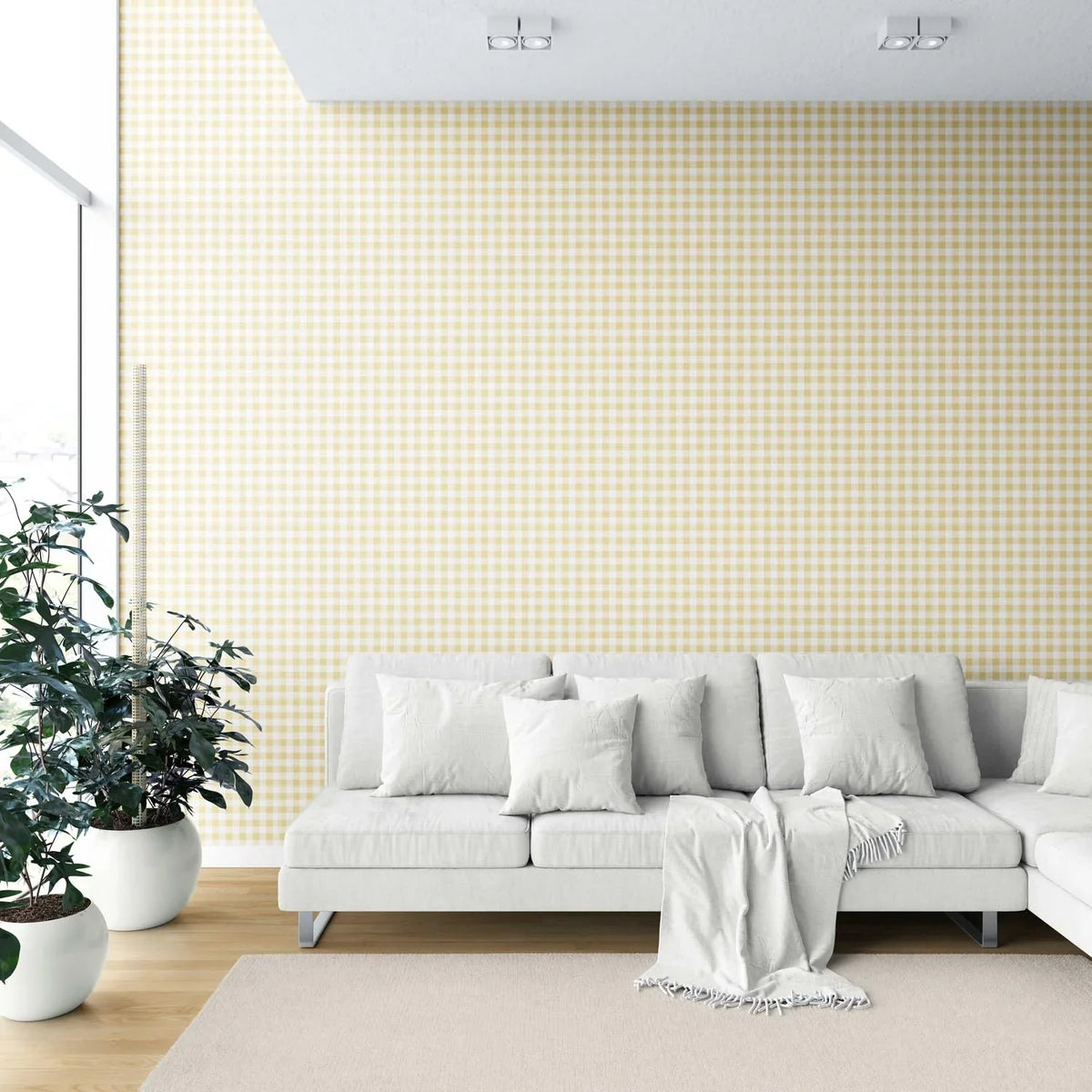 Gingham Checkered Shower Toilet Wallpaper (Yellow)