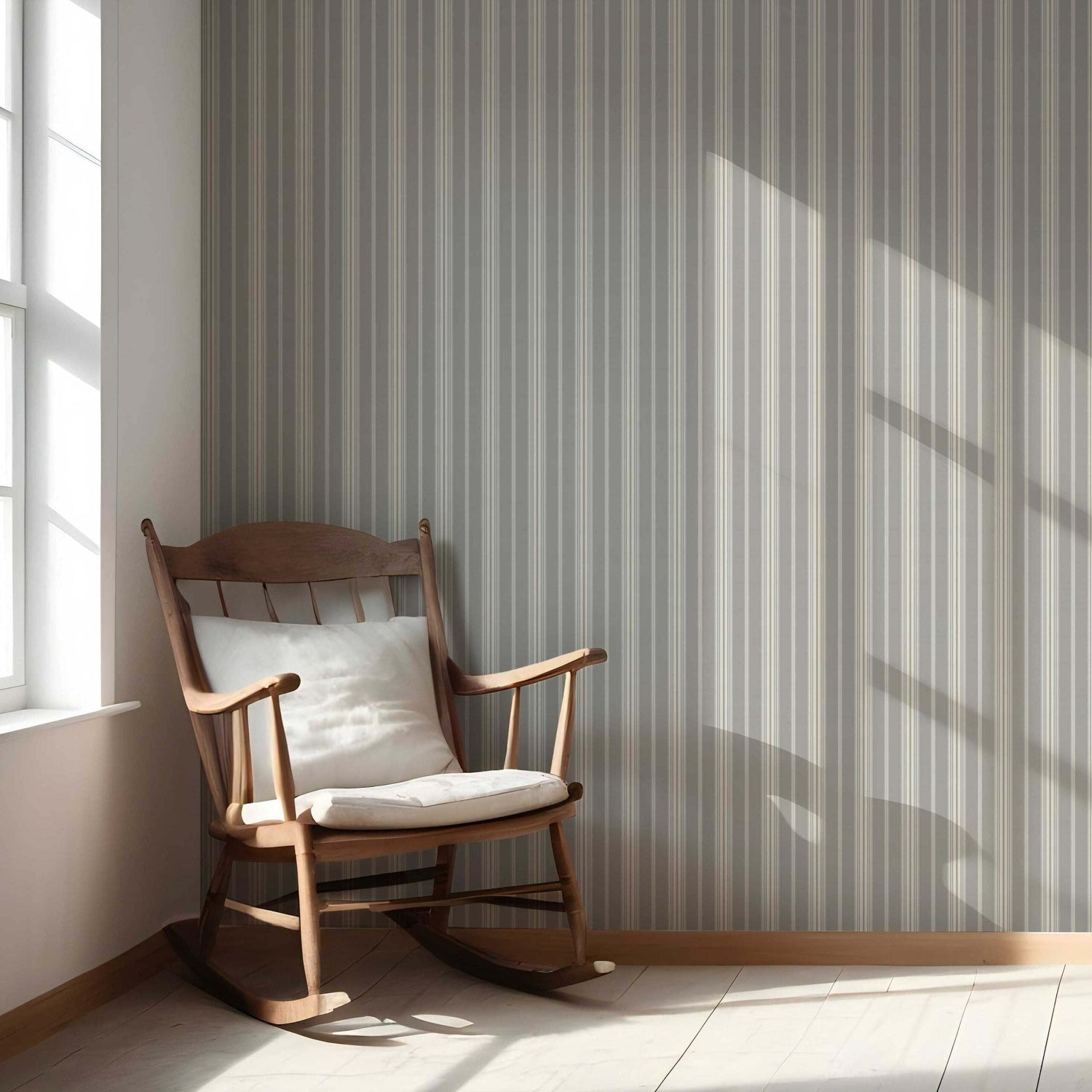 Neutral Geometric Striped Living Room Wallpaper (Grey)
