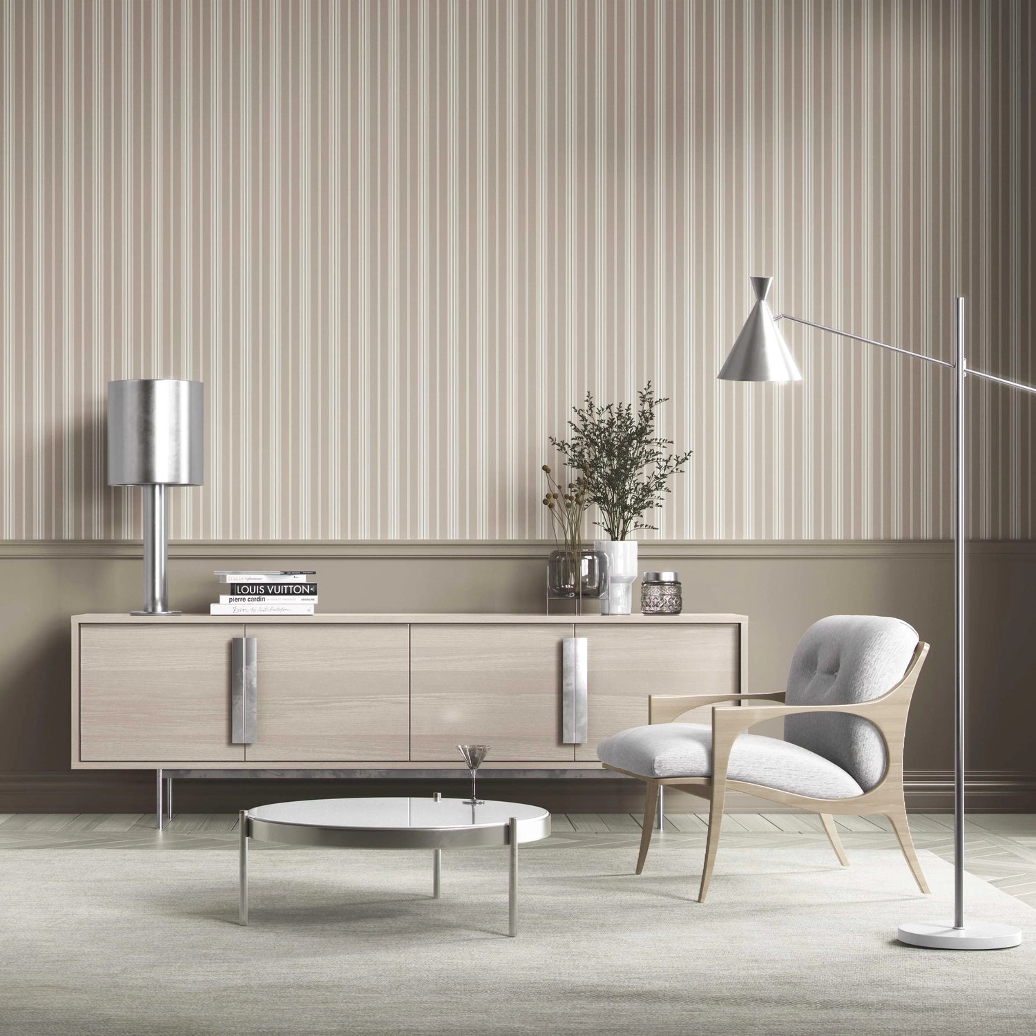 Neutral Geometric Striped Kitchen Wallpaper (Brown/ Beige/ Warm Grey)