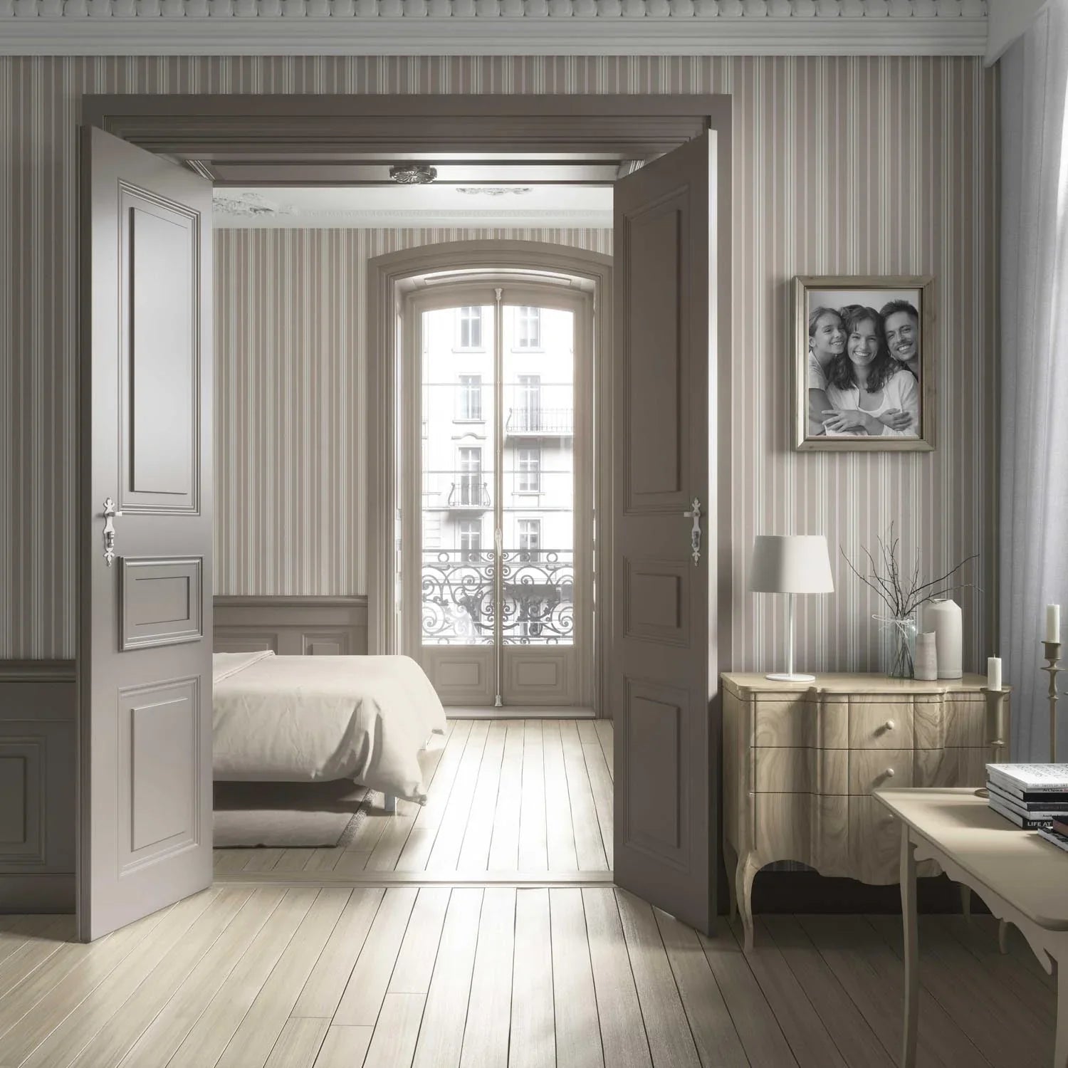 Neutral Geometric Striped Bathroom Wallpaper (Brown/ Beige/ Warm Grey)