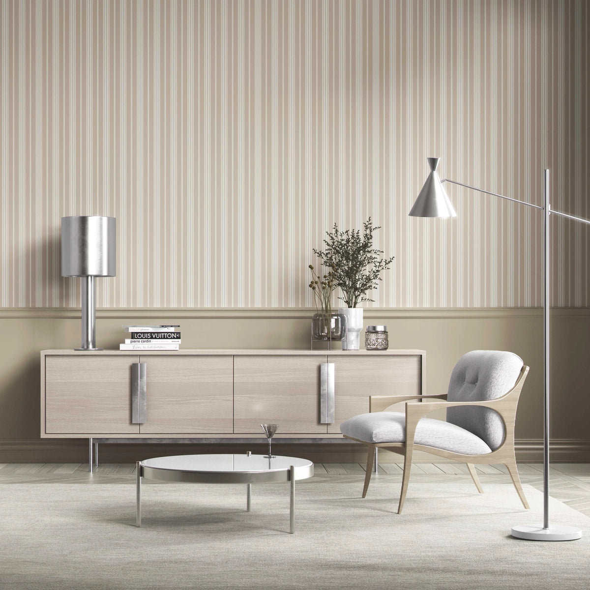 Neutral Geometric Striped Kitchen Wallpaper (Beige/ Brown/ Warm Grey)