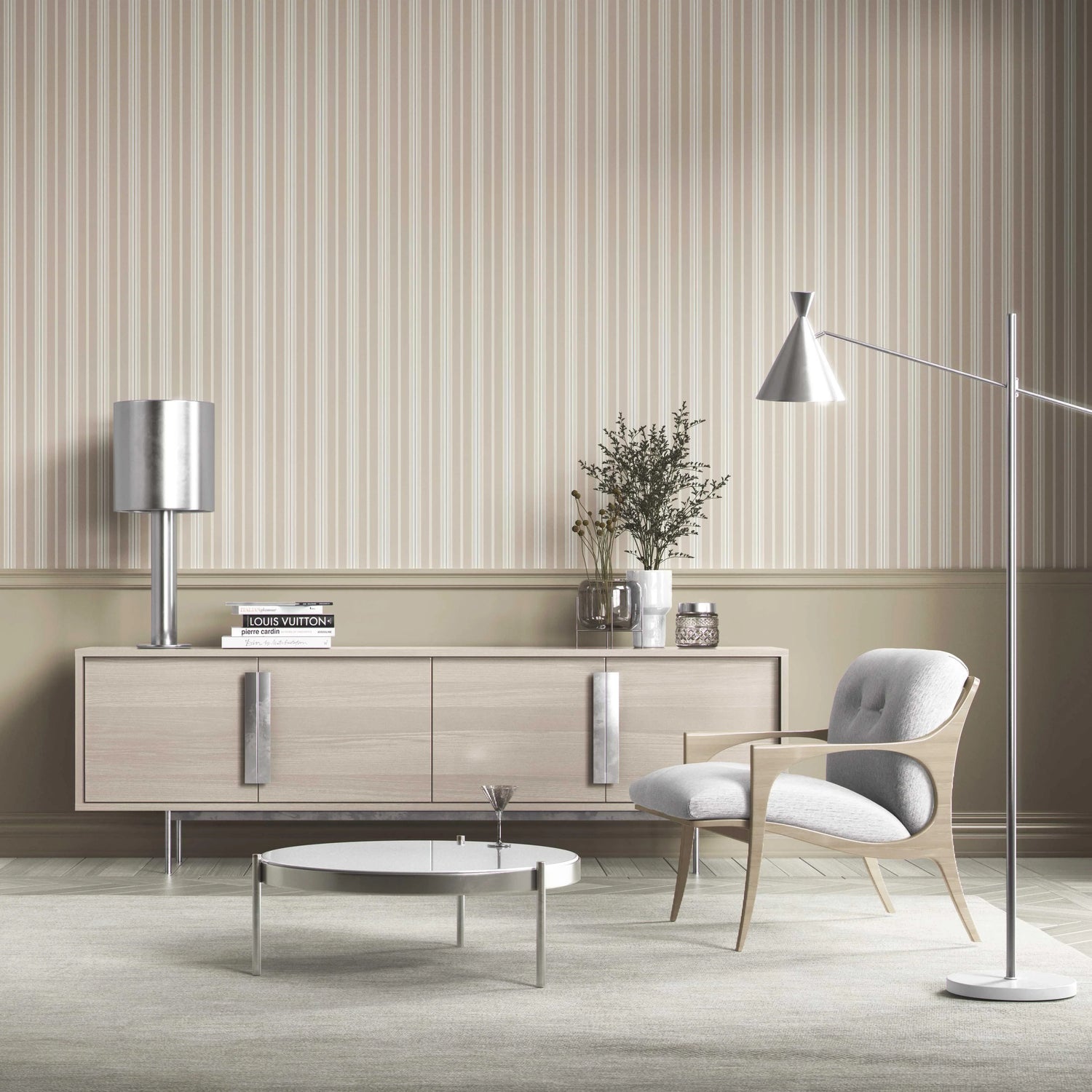 Neutral Geometric Striped Kitchen Wallpaper (Beige/ Brown/ Warm Grey)