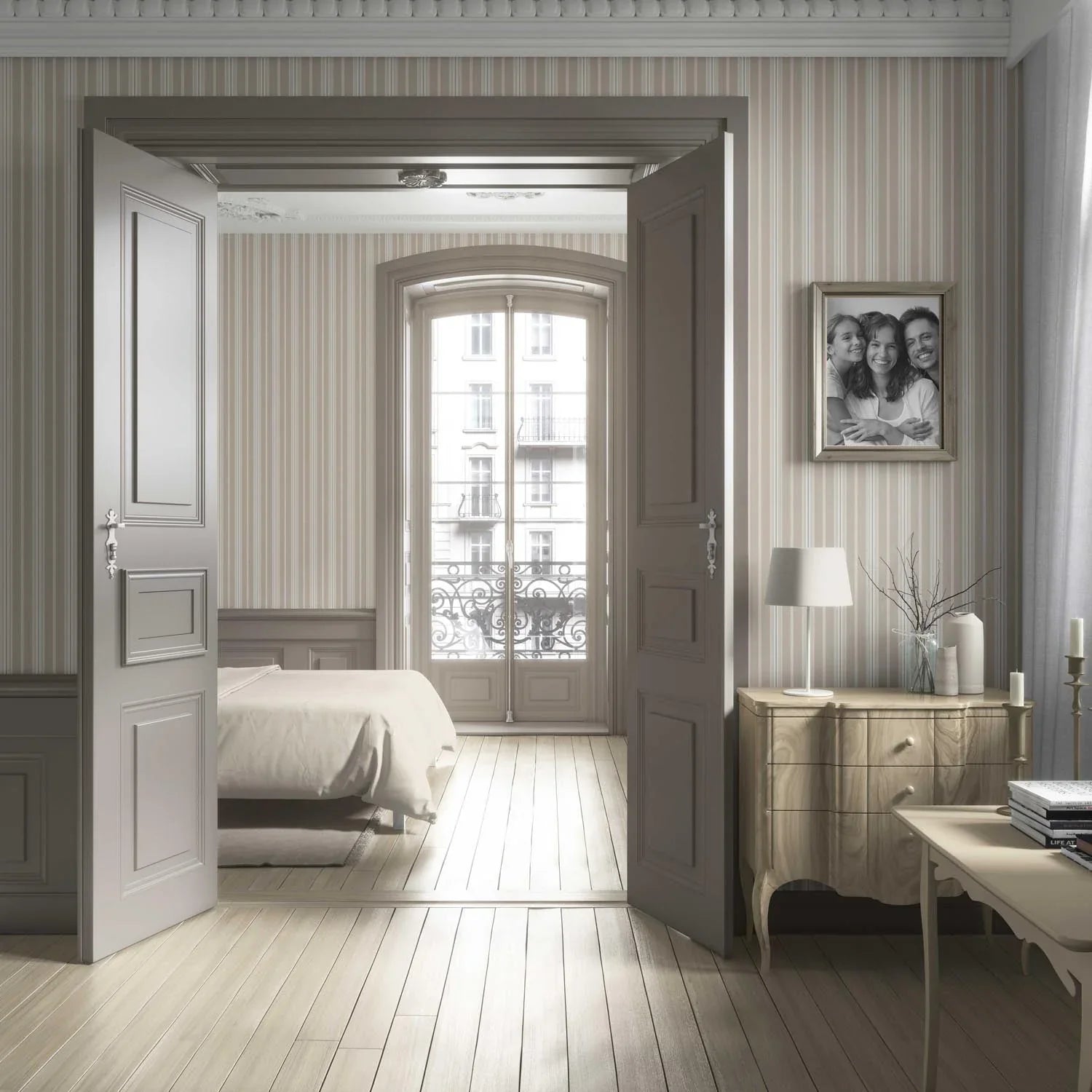 Neutral Geometric Striped Bathroom Wallpaper (Beige/ Brown/ Warm Grey)