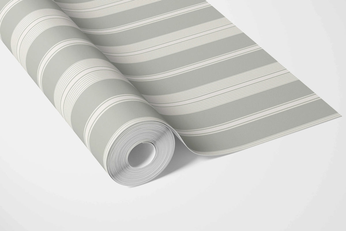 Neutral Geometric Striped Nursery Wallpaper (Sage Grey)