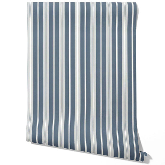 Geometric Striped Traditional Wallpaper (Slate Gray/ Blue)