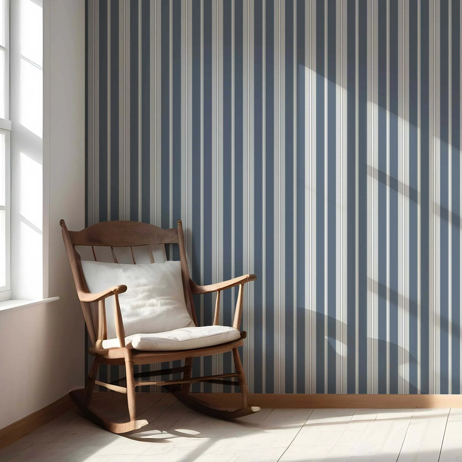 Geometric Striped Living Room Wallpaper (Slate Grey/ Blue)