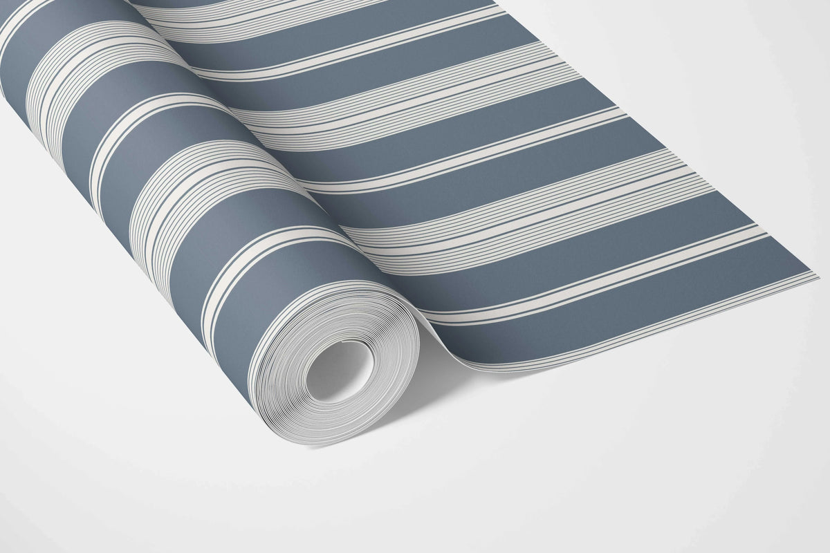 Geometric Striped Nursery Wallpaper (Slate Grey/ Blue)