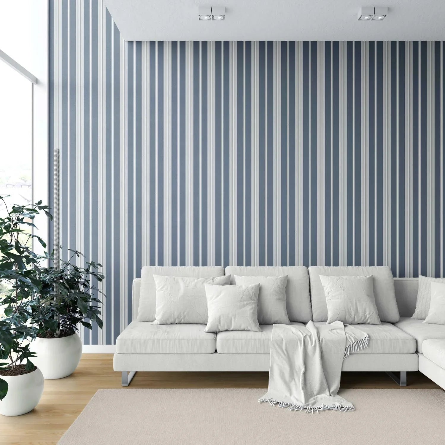 Geometric Striped Shower Toilet Wallpaper (Slate Grey/ Blue)