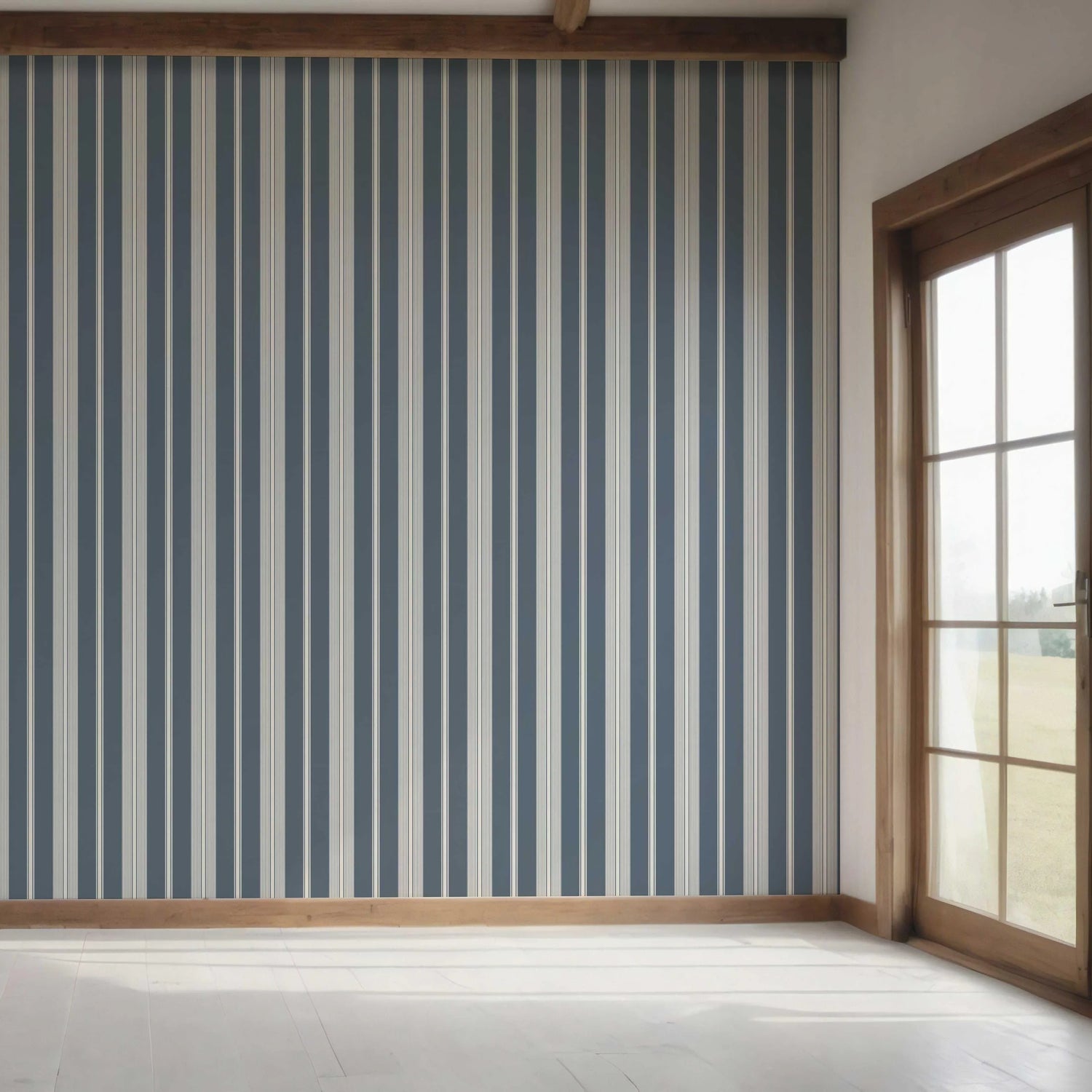 Geometric Striped Bedroom Wallpaper (Slate Grey/ Blue)