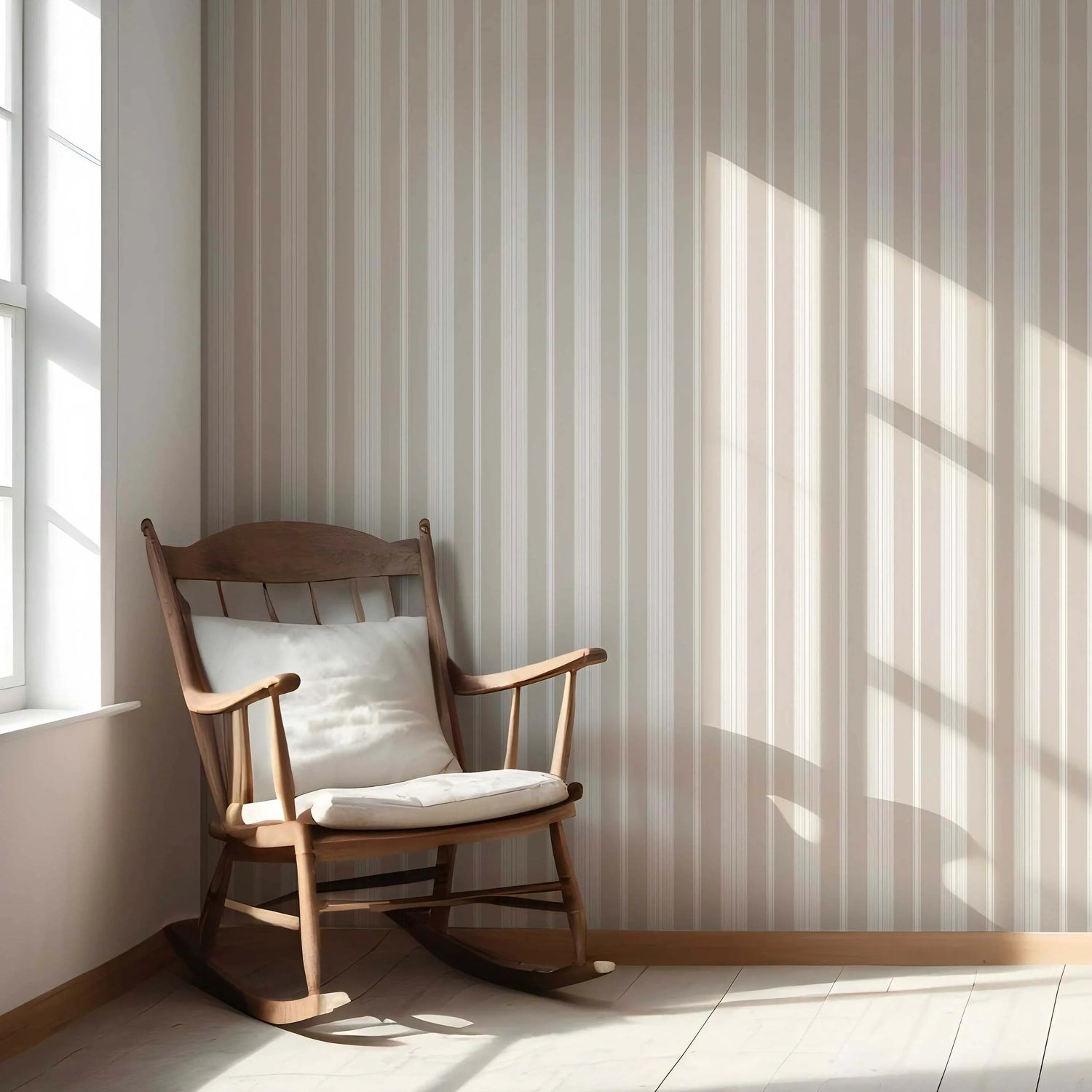 Neutral Geometric Striped Living Room Wallpaper (Soft Taupe/ Beige/ Grey)