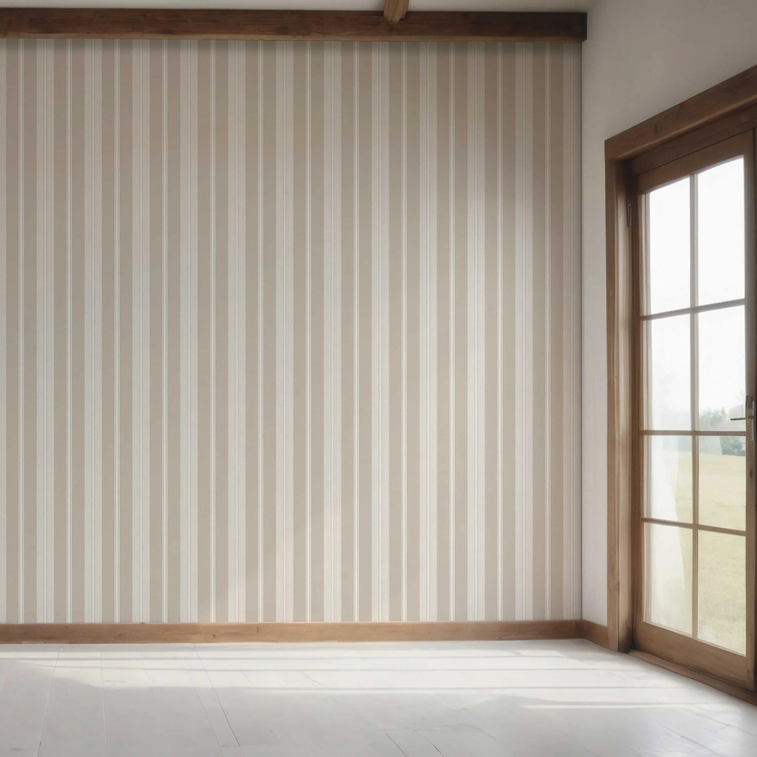Neutral Geometric Striped Bedroom Wallpaper (Soft Taupe/ Beige/ Grey)