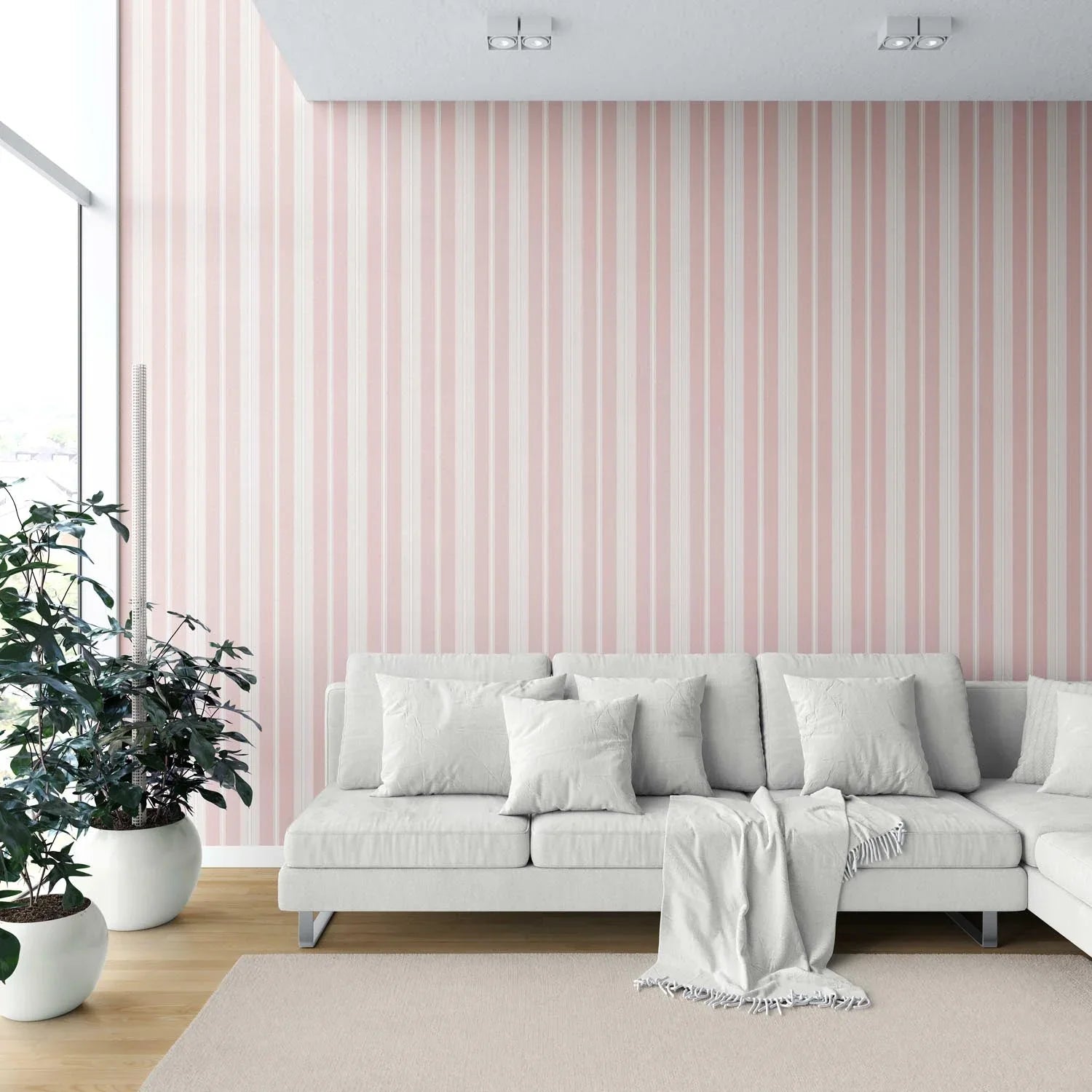 Geometric Striped Kitchen Wallpaper (Blush Pink)