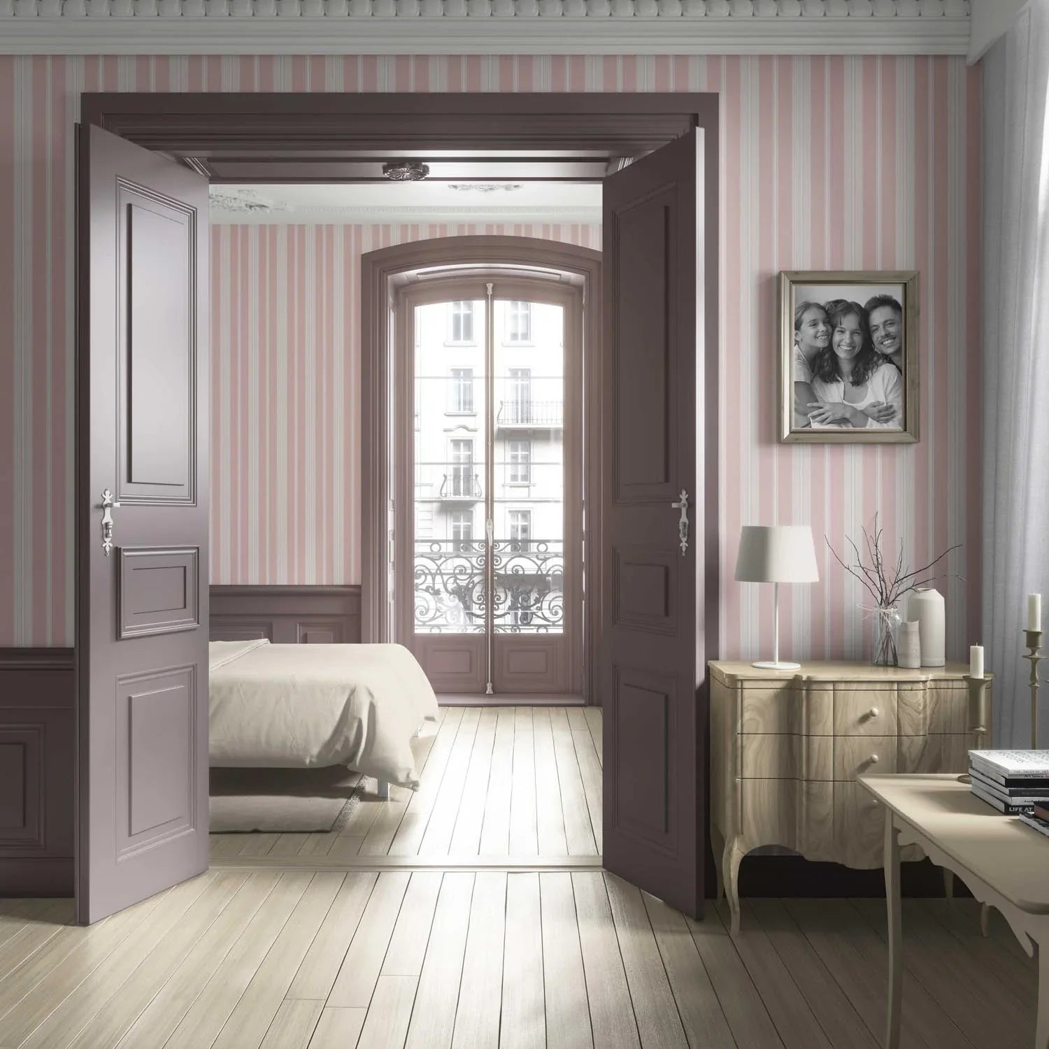 Geometric Striped Bathroom Wallpaper (Blush Pink)