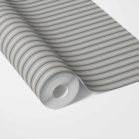 Neutral Geometric Striped Traditional Wallpaper (Slate Gray)