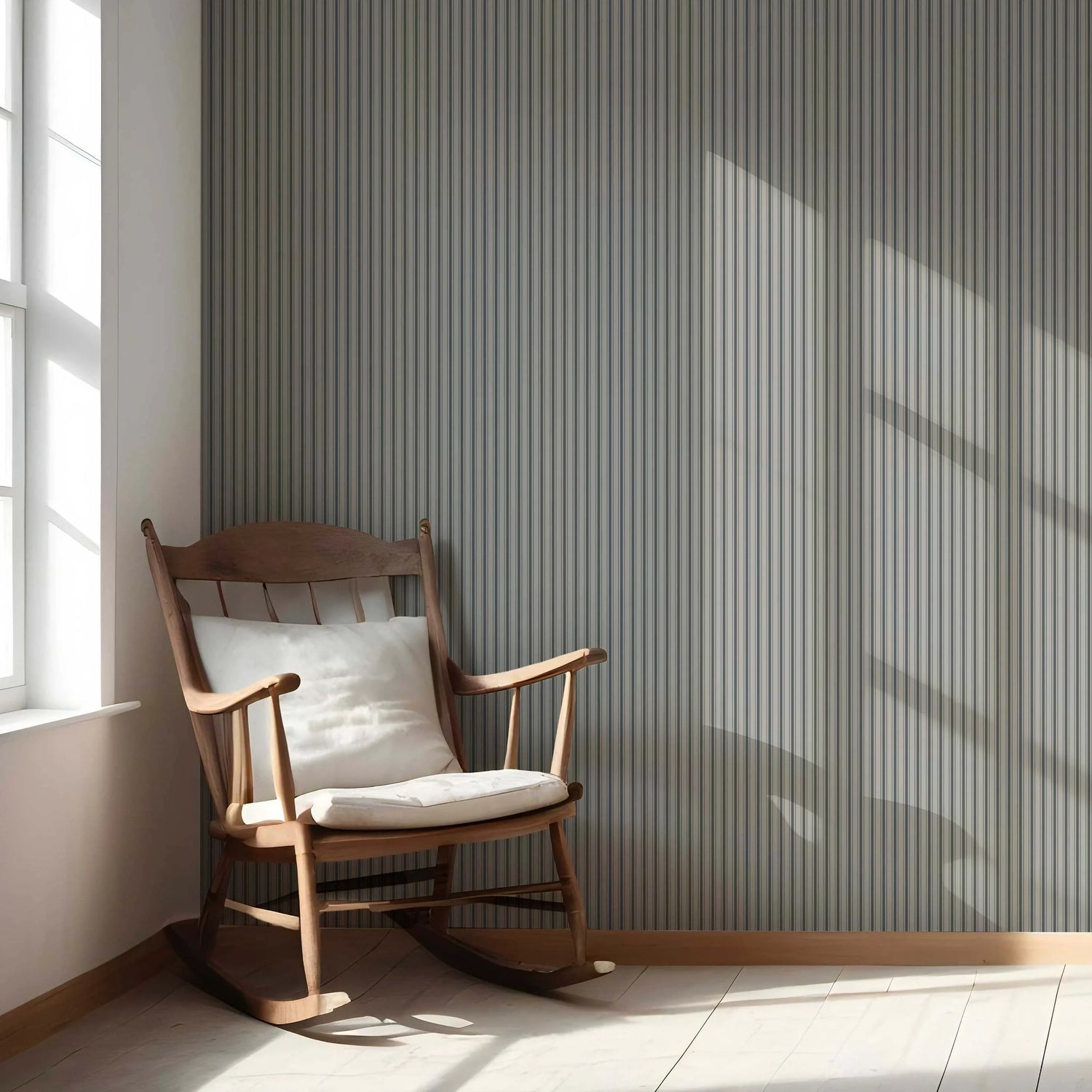 Neutral Geometric Striped Nursery Wallpaper (Slate Grey)