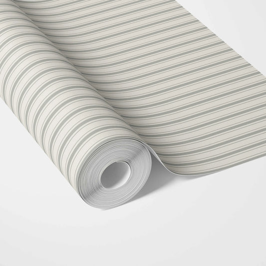 Neutral Geometric Striped Traditional Wallpaper (Sage Grey)