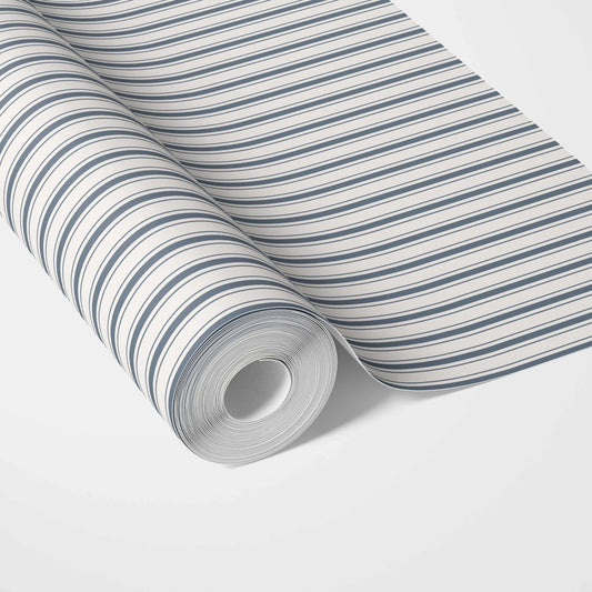 Geometric Striped Traditional Wallpaper (Navy Blue)