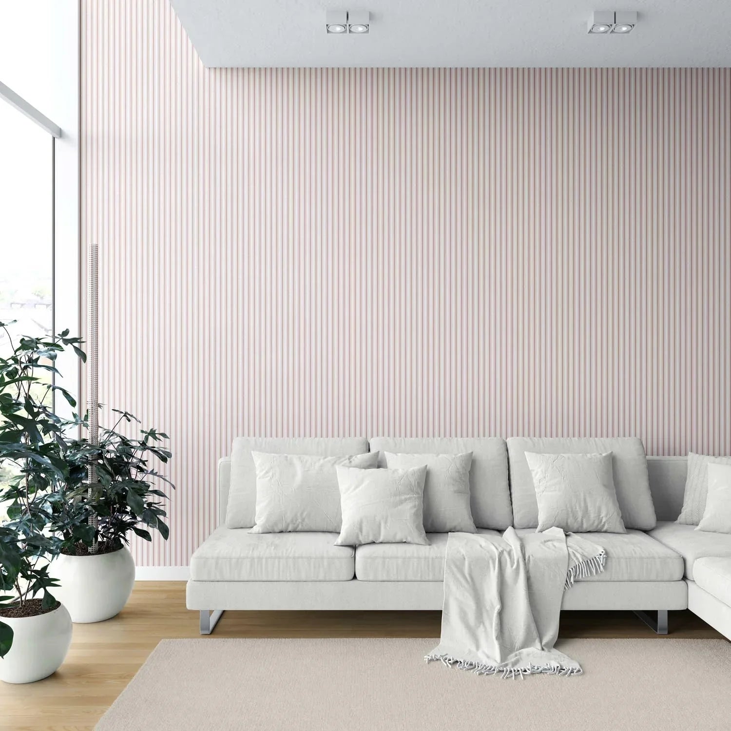 Geometric Striped Shower Toilet Wallpaper (Pastel Pink)