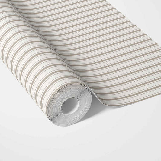 Neutral Geometric Striped Traditional Wallpaper (Greige/ Beige/ Warm Gray)