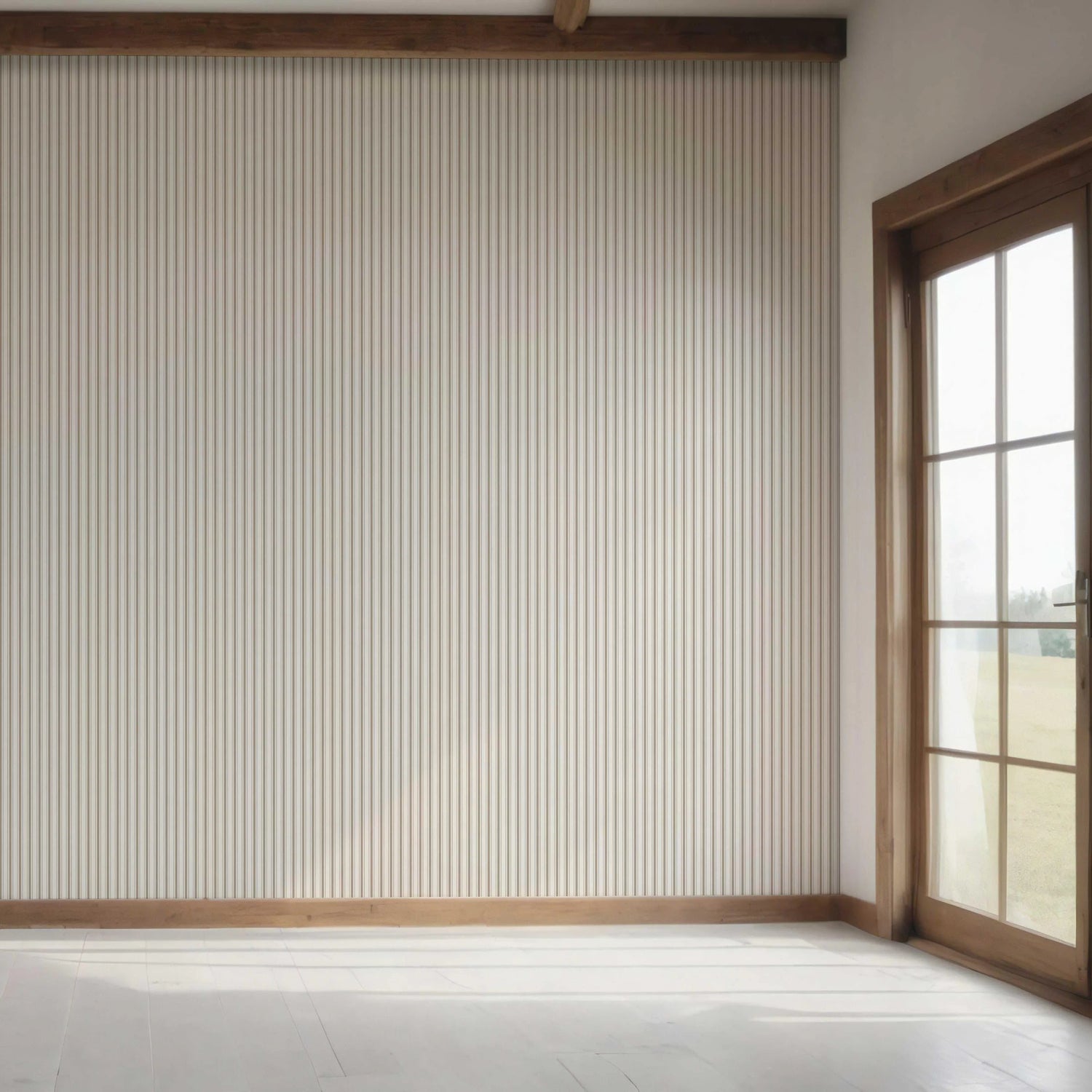Neutral Geometric Striped Bedroom Wallpaper (Greige/ Beige/ Warm Grey)