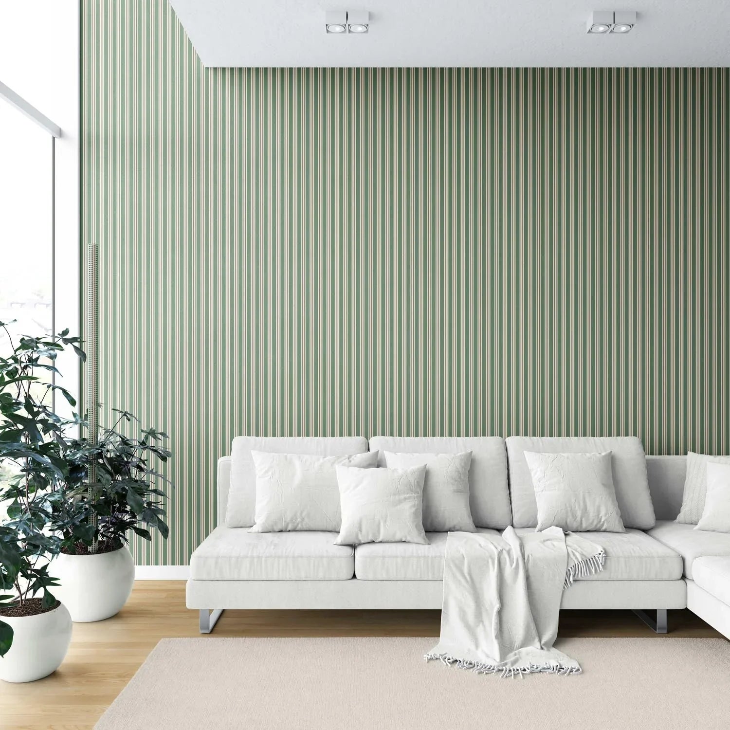 Geometric Striped Shower Toilet Wallpaper (Leaf Green)