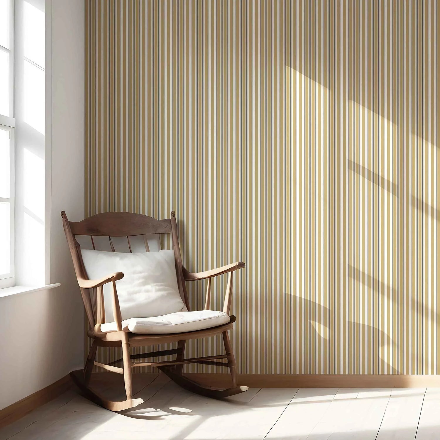 Geometric Striped Nursery Wallpaper (Ochre Yellow)
