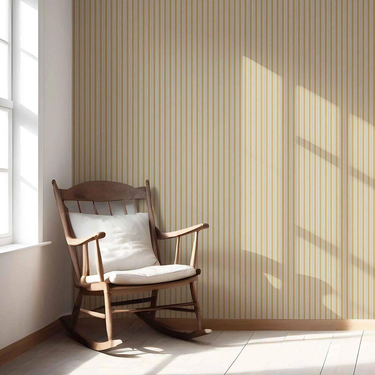 Geometric Striped Nursery Wallpaper (Ochre Yellow)