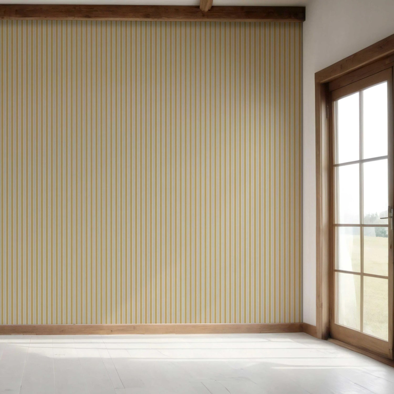 Geometric Striped Bedroom Wallpaper (Ochre Yellow)